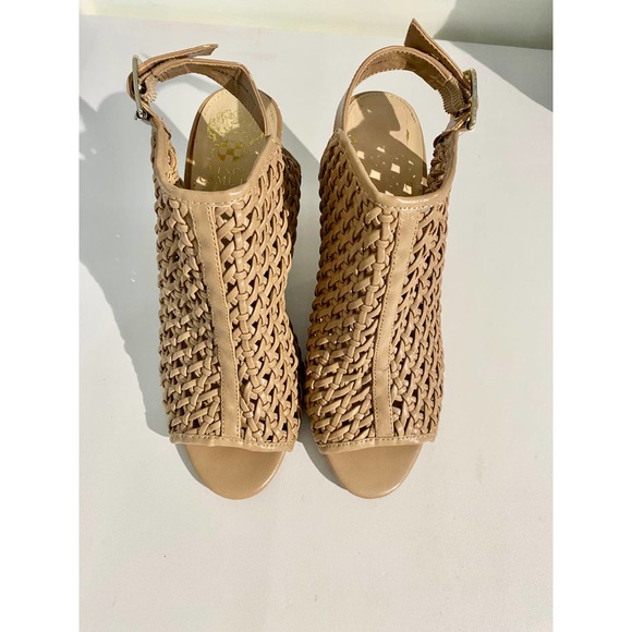 Vince Camuto Shoes - Vince Camuto Brown Weaved Peep Toe Wedges